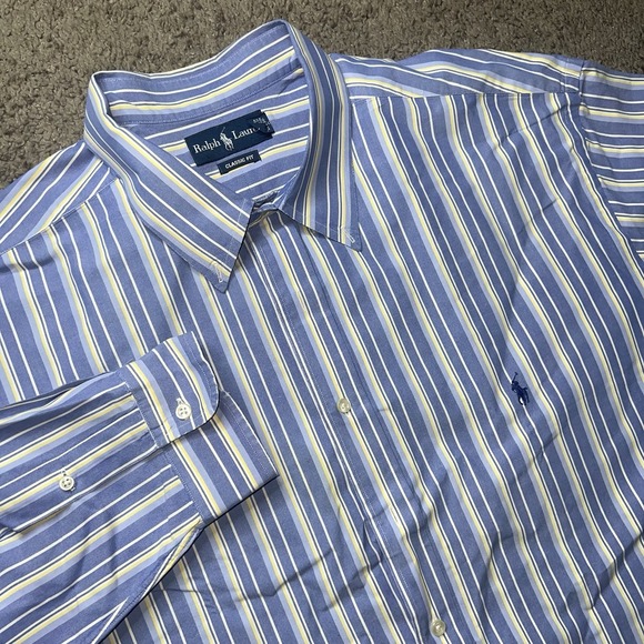 Polo Ralph Lauren Shirt Mens 3XL Blue Stripe Button Down Long Sleeve Classic Fit - Picture 1 of 6